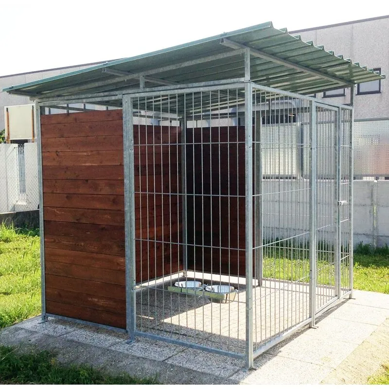 Box per cani da esterno coperto e retro in legno zincatura elettrolitica da 200x300xh180 cm