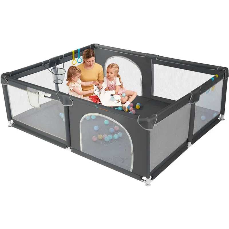 Insma - Recinzione per parco giochi per bambini 150 x 180 x 66 cm con canestro da basket natalizio grigio scuro