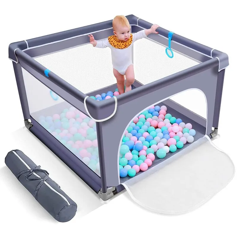 Recinzione per box per bambini Parco giochi per bambini con rete traspirante per interni ed esterni 300D 90x90cm Grigio ZebraA