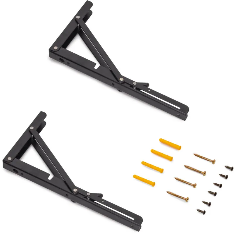 Set di supporti pieghevoli, lunghezza 303 mm, Acciaio, Verniciato nero - Emuca