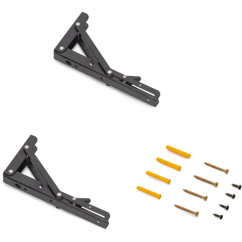 Emuca - Set di supporti pieghevoli, lunghezza 203 mm, Acciaio, Verniciato nero