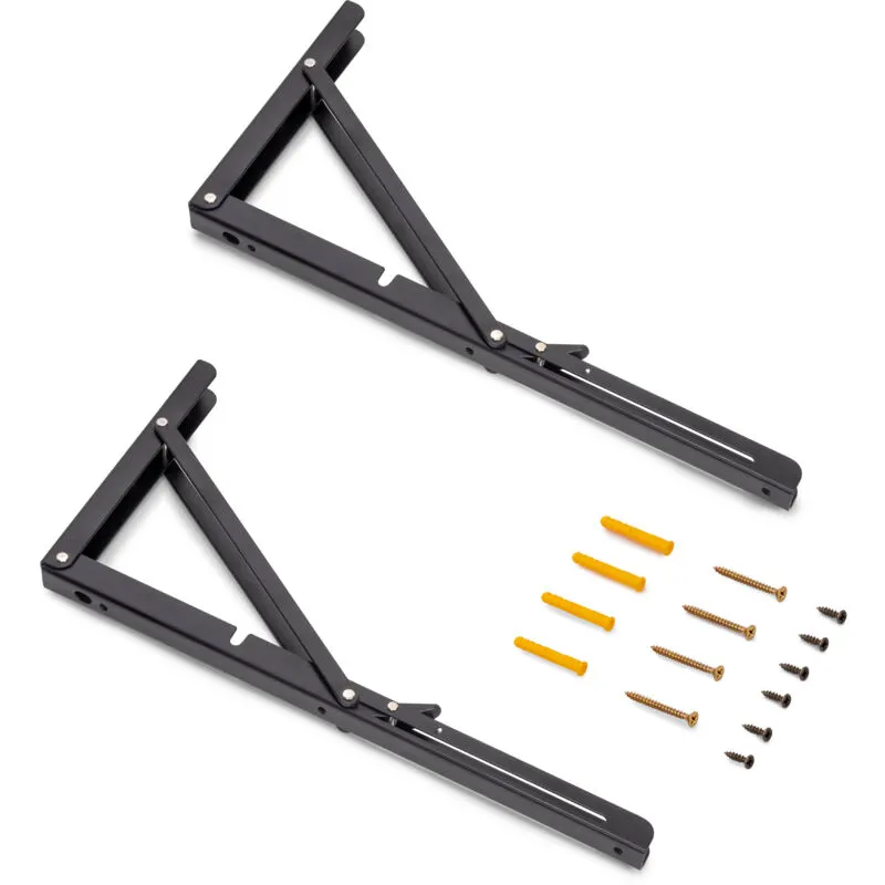 Emuca Set di supporti pieghevoli, lunghezza 403 mm, Acciaio, Verniciato nero