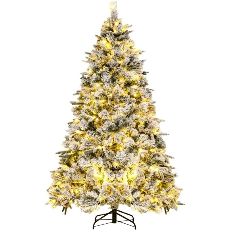 Albero di Natale 140CM/180CM, Alberi Di Natale Innevato con Luci led, Apertura Ombrello e Facile Montaggio, per Casa e Negozio (140CM) - Relax4life