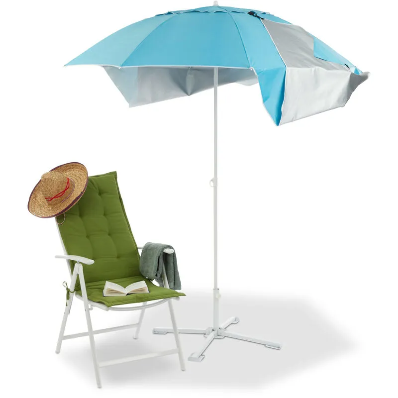 10023310 Tenda da spiaggia, Ombrellone Mare con Custodia, Protezione Solare uv 50, HxD: 210 x 180 cm, Blu - Relaxdays