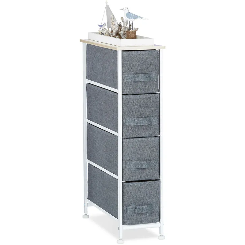 10023328492 Mobiletto con 4 Cassetti, Mobile Cassettiera, HxLxP 76x20x48 cm, Tessuto, Metallo, Legno, Grigio - Relaxdays