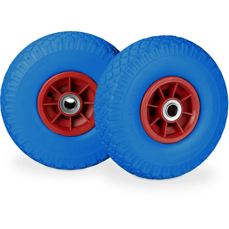 2x Ruote per Carriola, in Gomma Antipanne, 3.00-4, Asse 20mm, max.80 kg, 260 x 85 mm, Blu-Rosso - Relaxdays