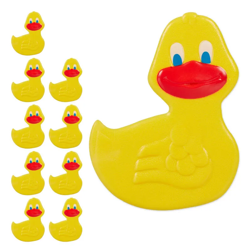 Set 10 Sticker a Anatra, Adesivi Antiscivolo Doccia, Pad per Vasca da Bagno per Bambini, con Ventose, Giallo