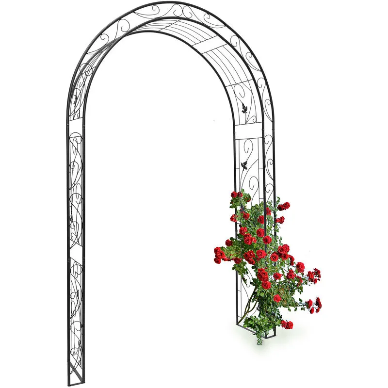 Arco per Rose Rampicanti, hlp: 226x144x36,5 cm, Struttura Resistente alle Intemperie, Design Romantico, Nero - Relaxdays