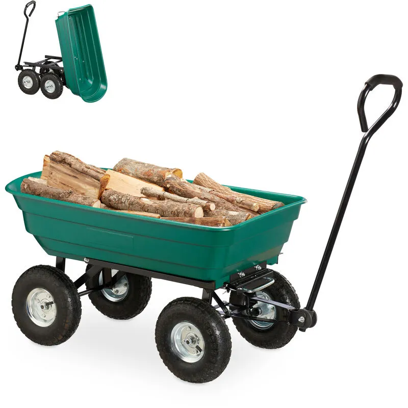 Carrello Pieghevole, Carriola da Giardino, da Esterni, a Mano, fino a 200 kg, Ruote ad Aria 3.50-4", Verde - Relaxdays