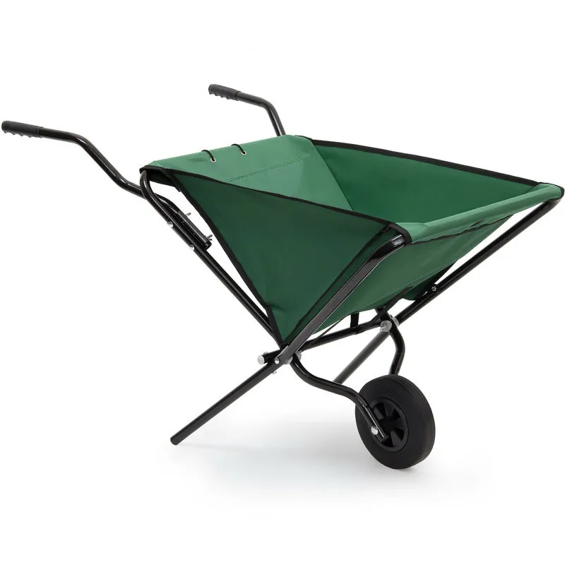 Carriola Richiudibile, Carretto Pieghevole Giardino, Salvaspazio, Ruote ad Aria, 56 l, 66 x 64 x 112 cm, Verde - Relaxdays