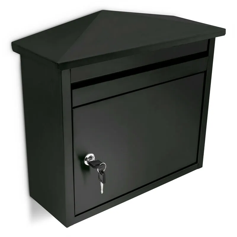 Cassetta Postale, Casa, Casetta delle Lettere, Buste, con Tetto Spiovente, Mail Box, hlp 37 x 41 x 16 cm, Nero - Relaxdays