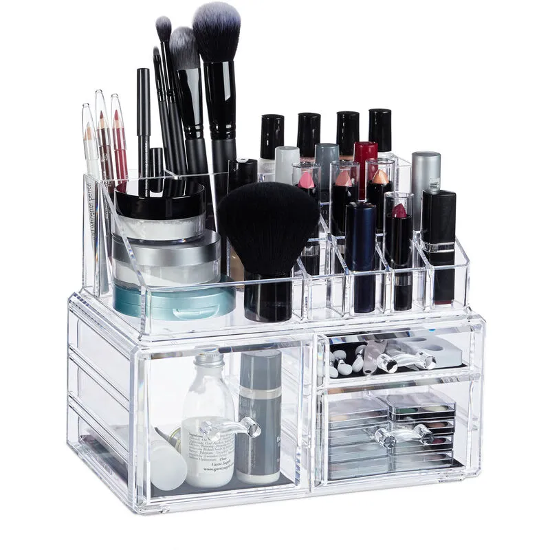Contenitore Cosmetici, 3 Cassetti, Porta-Trucchi Per Smalti, Rossetti, Organizer In Acrilico, Trasparente - Relaxdays
