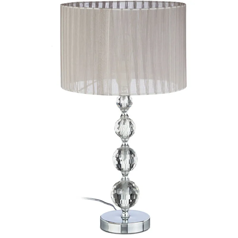 Relaxdays - Lampada da comodino in cristallo, da tavolo a sfere, paralume hlp: 53 x 29,5 x 29,5 cm, chiara/argento