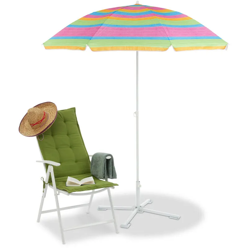Ombrellone da Spiaggia & Giardino, Altezza Regolabile, Allungabile, Telo anti uv 50+, 200x170 cm, Colorato - Relaxdays