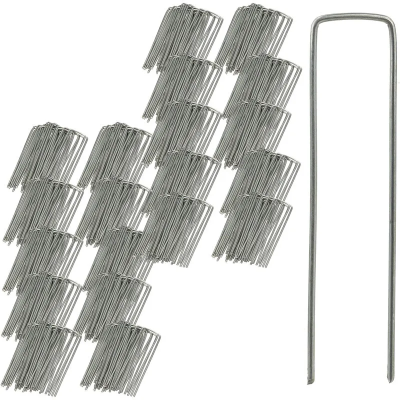 Set da 500 Picchetti per il Terreno, Antiruggine, Punte Smussate, Telo Antiradice, L:15 cm, Argento