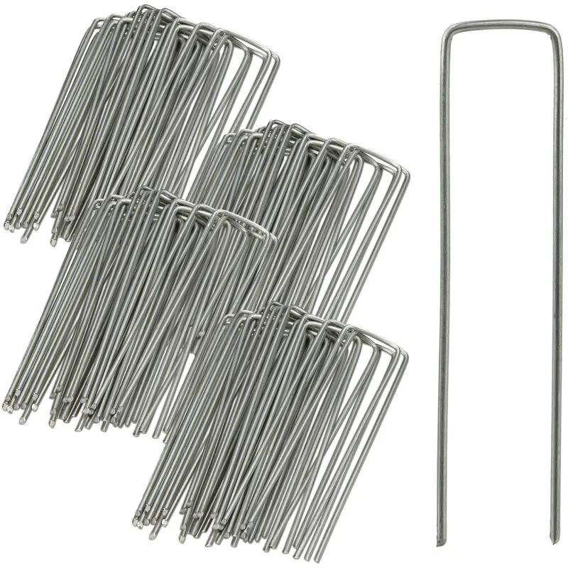 Set da 100 Picchetti per il Terreno, Antiruggine, Punte Smussate, Telo Antiradice, L:15 cm, Argento