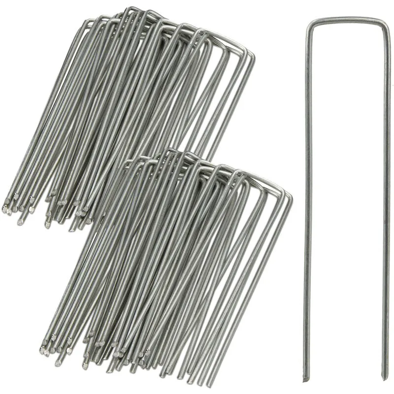 Set da 50 Picchetti per il Terreno, Antiruggine, Punte Smussate, Telo Antiradice, L:15 cm, Argento