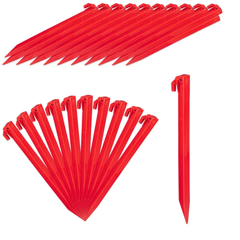 Picchetti, Set 32 Punteruoli, per Terreni Sabbiosi e Soffici, Chiodi 31 cm ca. di Lunghezza, Plastica, rosso - Relaxdays