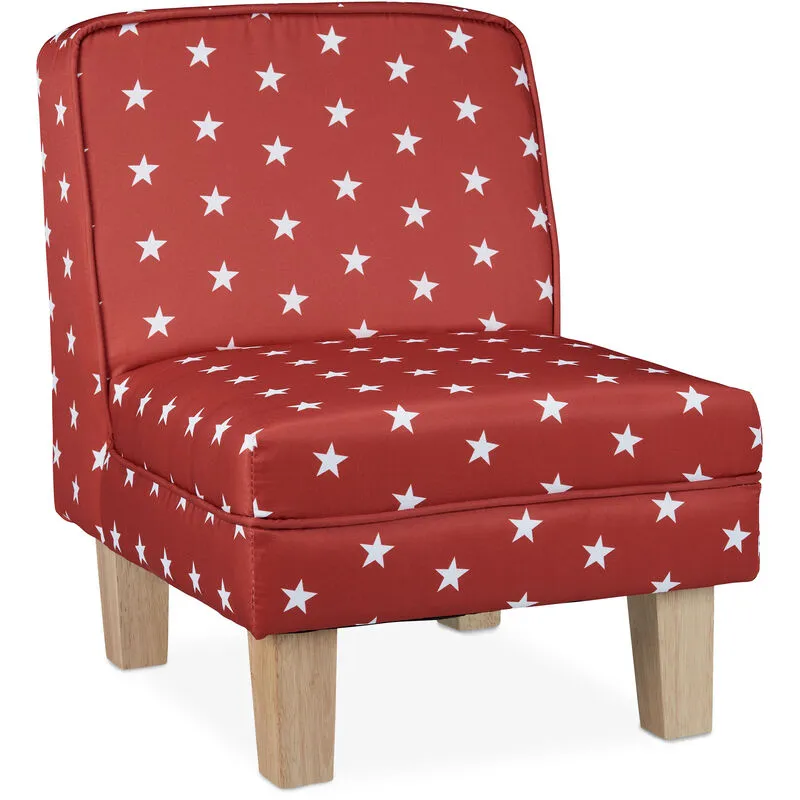 Relaxdays - Poltrona per Bambini, Design Stelle, per la Cameretta, Gommapiuma, Poliestere e Legno, 60x45x52 cm, Rosso