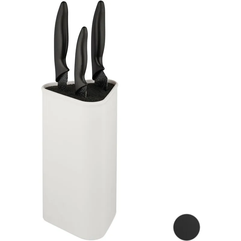 Portacoltelli in Plastica, Ceppo per Coltelli con Setole Estraibili, Vuoto, HxLxP: 22,5x13,5x12,5 cm, Bianco - Relaxdays