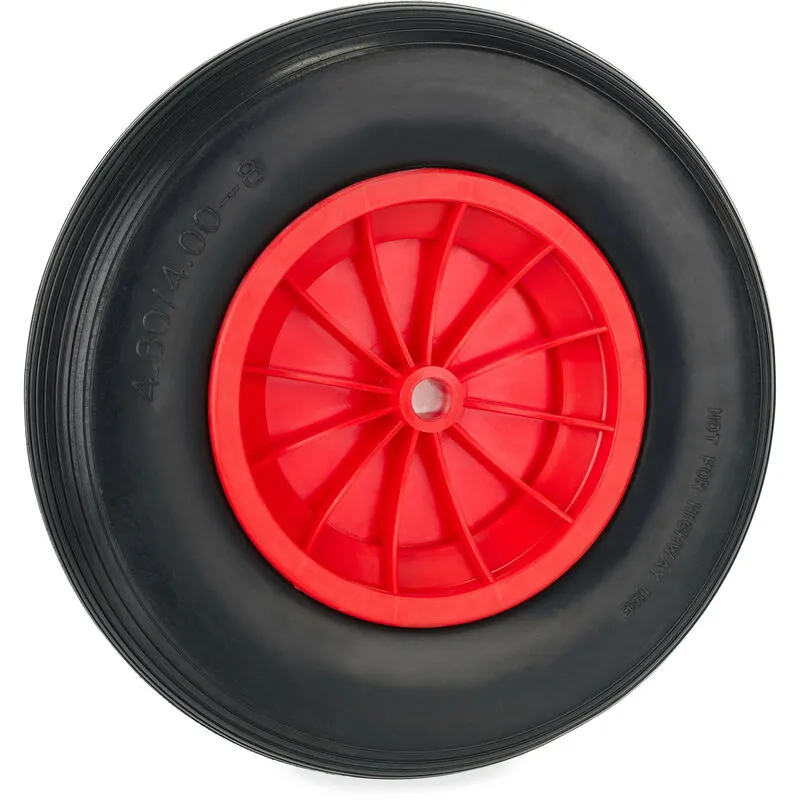 Ruota Carriola 4.80/4.00-8, Gomma Piena Antipanne con Cerchione in Plastica, Ruotino fino a 100 kg, Nero Rosso - Relaxdays