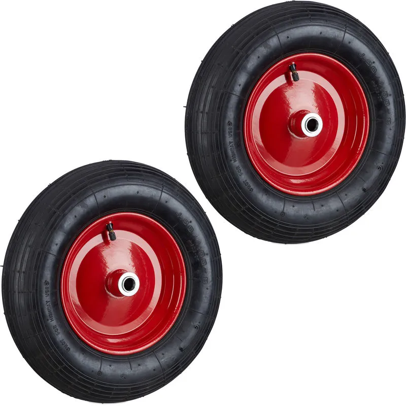 Set da 2 Ruote per Carriola 4.80 4.00-8 Pneumatico ad Aria Carico Max. 120 kg con Valvola Nero-Rosso