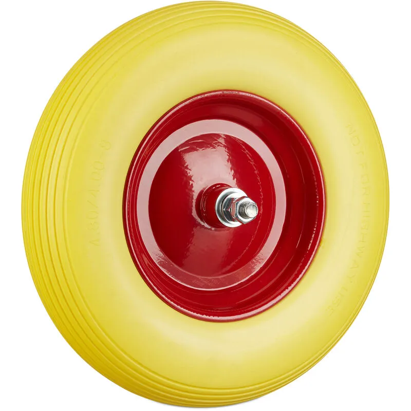 Ruota per Carriola Gomma Piena con Asse 4.80 4.00-8 di Ricambio, Carico Max 100 kg, Antipanne, Giallo - Relaxdays