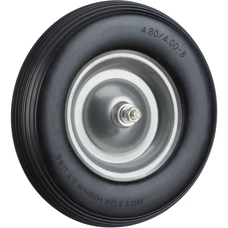 Ruota per Carriola Gomma Piena con Asse 4.80 4.00-8 di Ricambio, Carico Max 100 kg, Antipanne, Nero-Grigio - Relaxdays