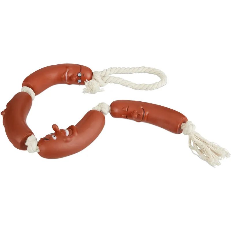 Relaxdays - Salsicce Giocattolo, per Cani Media & Piccoli, Robusto, Senza Suono, Gioco da Masticare, l 65 cm, rosso/bianco