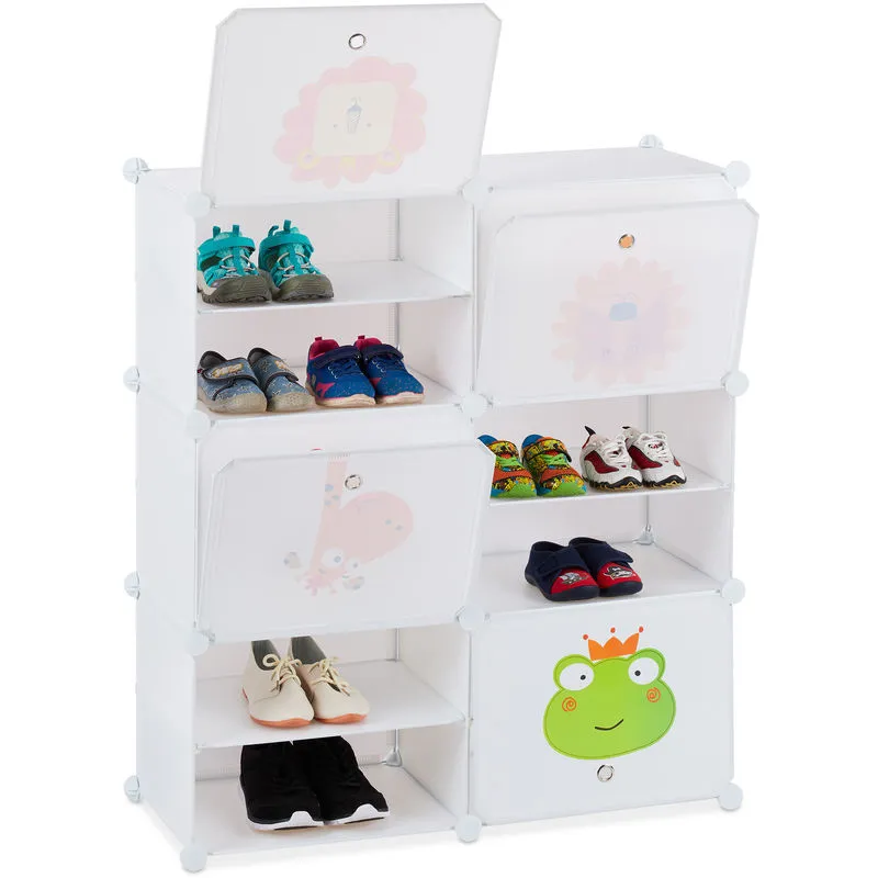 Scarpiera per Scarpe da Bambini, 12 Scomparti per 24 Paia Motivi di Animali Scaffale hlp 95x84x31,5 cm, Bianco - Relaxdays