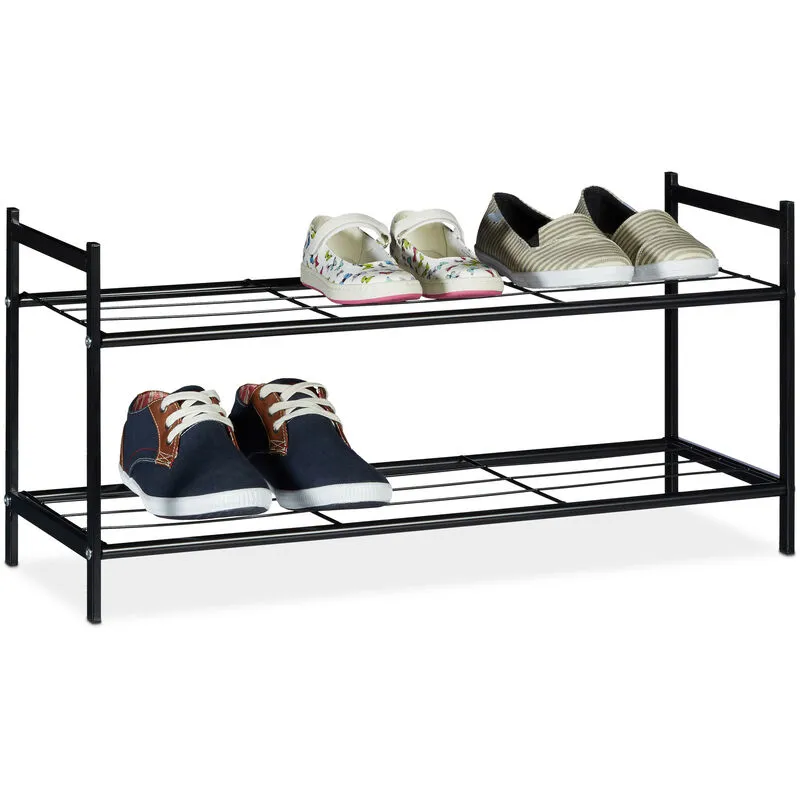 Scarpiera 2 Ripiani in Metallo, 6 Paia di Scarpe, hlp 33,5 x 69,5 x 26 cm, Scaffale Ingresso Salvaspazio, Nero - Relaxdays