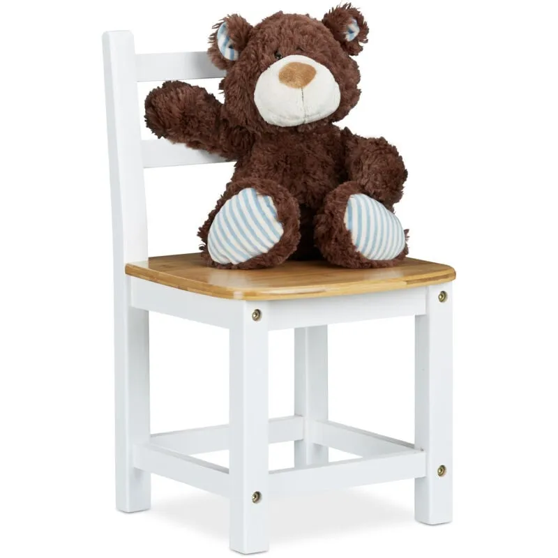 Sedia Bambini rustico, Bambù, Cameretta, Stanza Giochi, HxLxP 50x28,5x28 cm, Kids Chair, Marrone e Bianco - Relaxdays