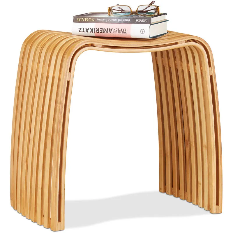 Sgabello da ingresso in bambù elegante pouf di legno design scandinavo sediolina per guardaroba beige - Relaxdays