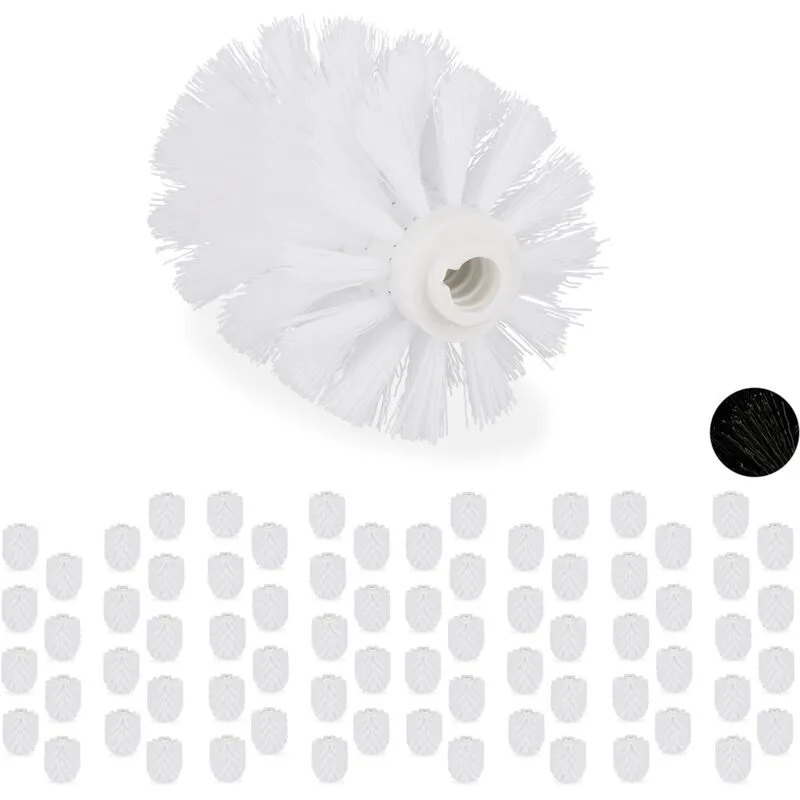 Relaxdays - 72x Spazzole di Ricambio per wc, Set da 72, Testine Intercambiabili, Plastica, Filettatura 12mm, d 8cm, Bianco