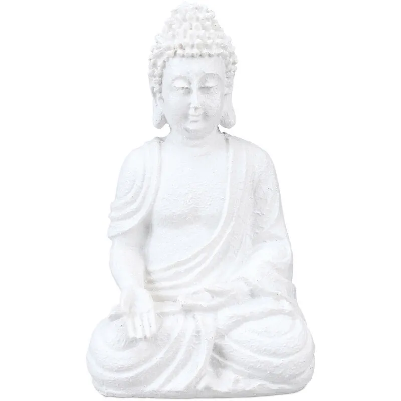 Statua del Buddha Seduto, Figura da Giardino Alta 17,5 cm, Resistente alle Intemperie, Poliresina, Bianco - Relaxdays