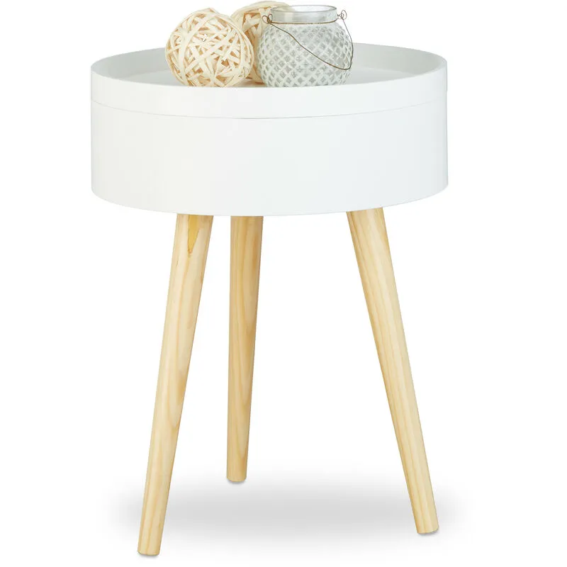 Tavolino da Salotto Rotondo con Vassoio, Design Scandinavo, Mobiletto Basso, HxLxP: 50 x 38 x 38 cm, Bianco - Relaxdays