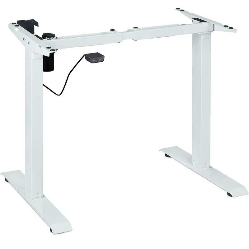 Telaio per Scrivania Regolabile in Altezza, Elettrico, da 71 - 121 cm, Struttura Tavolo in Acciaio, Bianco - Relaxdays