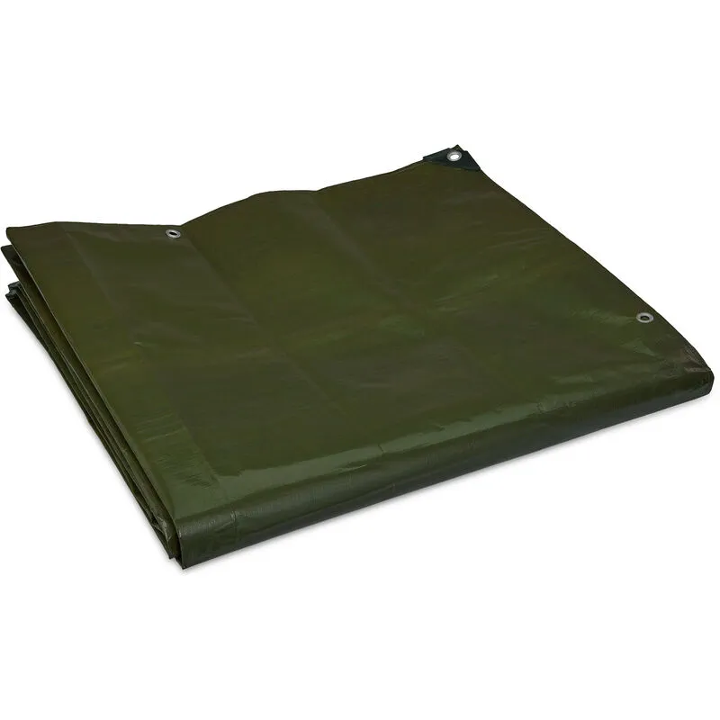 Telone Protettivo 200g/m², Telo da Giardino con Occhielli, Impermeabile, Antistrappo, in pe, 4 x 5 m, Verde - Relaxdays