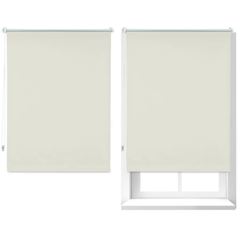 2x Tenda a Rullo, Opacizzante, Termica, con Catenella, Sistema di Fissaggio senza Trapano, 80x160 cm, Beige