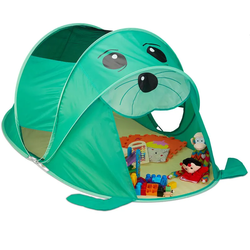 Relaxdays - Tenda da Gioco Foca, Casetta Giocattolo per Bambini & Bambine, Casa per Cameretta 86x100x182, Verde/Giallo