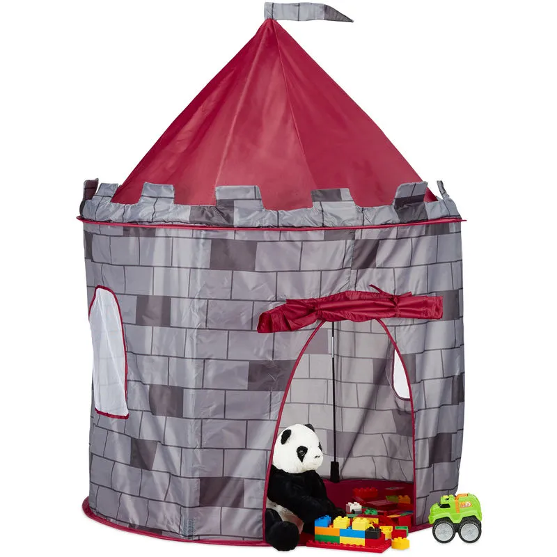 Tenda gioco per bambini a castello casetta giocattolo per bimbi da 3 anni HxLxP: 125 x 105 x 105 cm grigio - Relaxdays