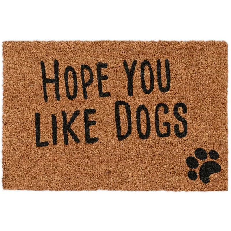 Zerbino Ingresso Casa, 40x60 cm, Tappeto 'hope you like dogs' Antiscivolo Fibra Cocco, Indoor Outdoor, Marrone - Relaxdays