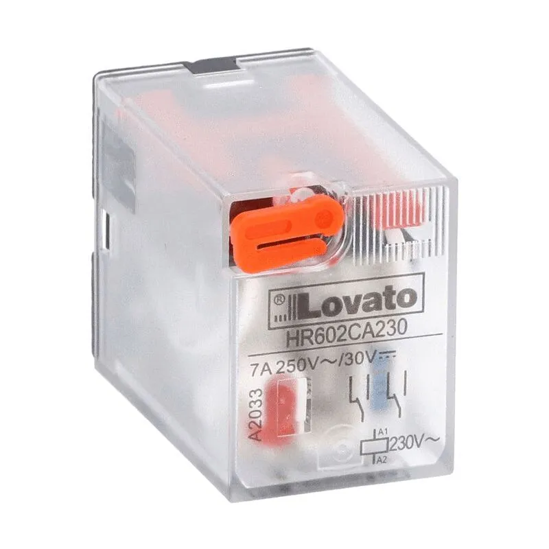 Relè industriale Lovato 7A 2 scambi 230VAC + led HR602CA230