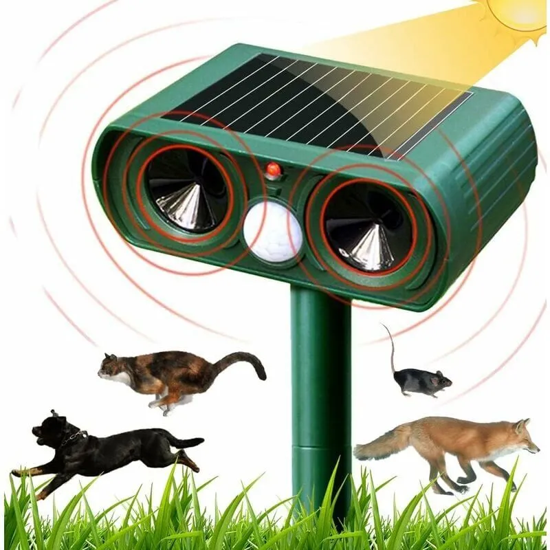 Aiperq - Repellente per gatti ad ultrasuoni solare da esterno Sensibilità regolabile e frequenza Repellente per parassiti ad ultrasuoni Protezione da