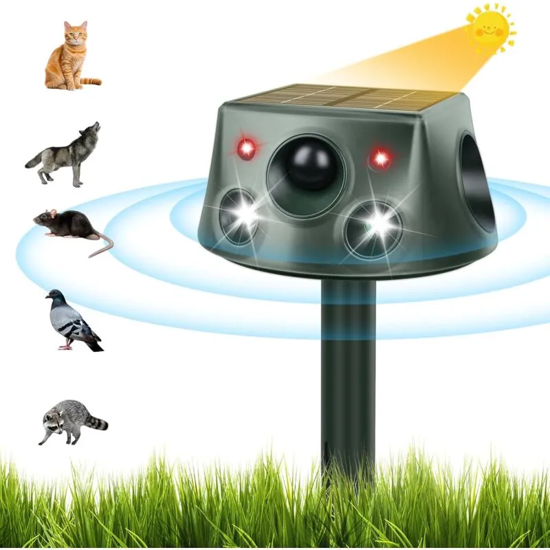 Aiperq - Repellente per gatti da esterno, Repellente per gatti ad ultrasuoni, 6 modalità regolabili, Ricarica solare e usb, Impermeabile IP66 con