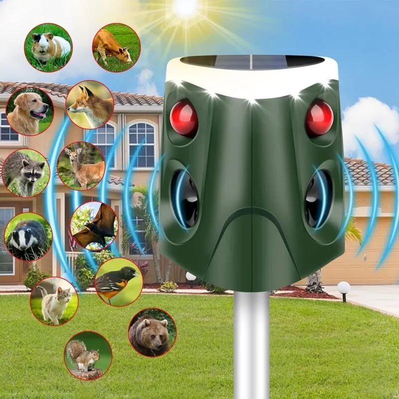 Repellente per gatti solare, 2024, Repellente per animali ad ultrasuoni a 360°, Repellente per gatti da esterno, Impermeabile IP55, Repellente per