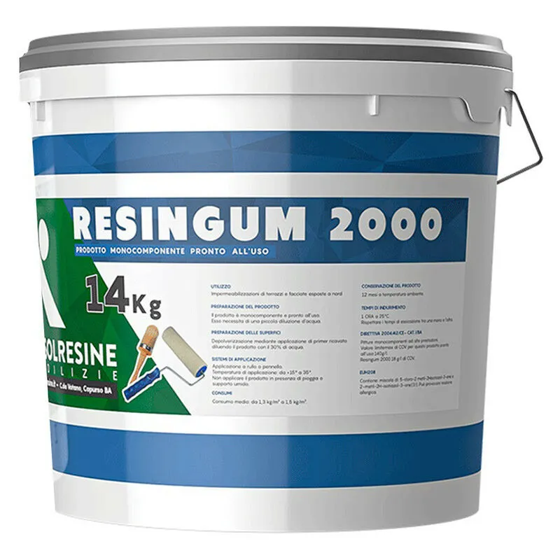 Resingum 2000 - resina impermeabilizzante monocomponente fibrato all'acqua pronto all'uso trasparente 14 kg - isolresine