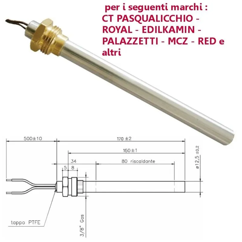 Resistenza Candeletta Stufa a Pellet 3/8 350W 170mm EdilKamin 160mm battuta