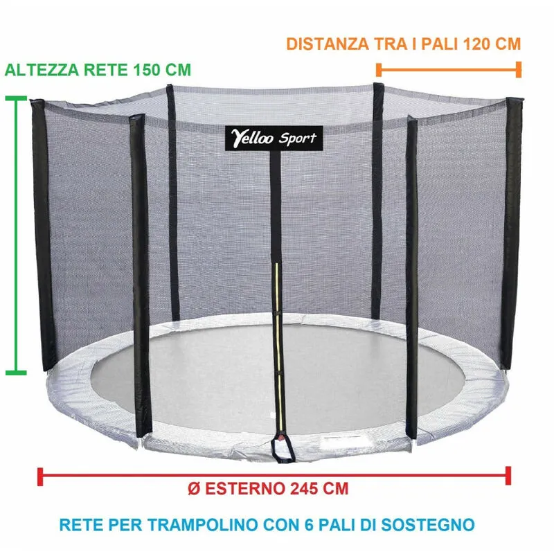 RETE DI SICUREZZA ESTERNA trampolino diametro 245 cm Certificato CE TUV GS