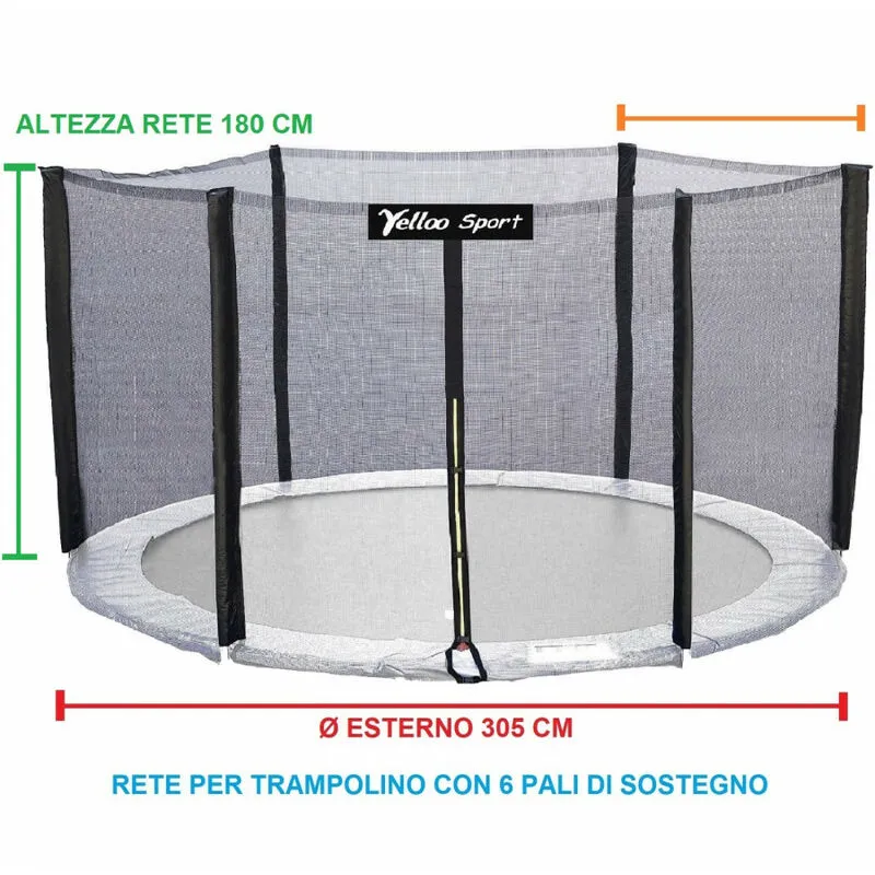 Rete di sicurezza esterna trampolino diametro 305 cm con 6 pali Certificato ce tuv gs